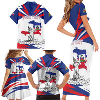 Personalized Haiti Heritage Month Family Matching Short Sleeve Bodycon Dress and Hawaiian Shirt Negre Marron With Hibiscus