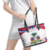 Haiti Heritage Month Leather Tote Bag Negre Marron With Hibiscus