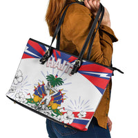 Haiti Heritage Month Leather Tote Bag Negre Marron With Hibiscus