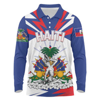 Personalized Haiti Heritage Month Long Sleeve Polo Shirt Negre Marron With Hibiscus