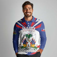 Personalized Haiti Heritage Month Long Sleeve Polo Shirt Negre Marron With Hibiscus