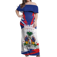 Personalized Haiti Heritage Month Off Shoulder Maxi Dress Negre Marron With Hibiscus