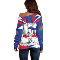 Personalized Haiti Heritage Month Off Shoulder Sweater Negre Marron With Hibiscus
