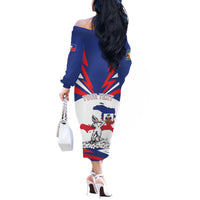 Personalized Haiti Heritage Month Off The Shoulder Long Sleeve Dress Negre Marron With Hibiscus