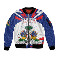 Personalized Haiti Heritage Month Sleeve Zip Bomber Jacket Negre Marron With Hibiscus