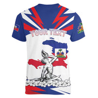 Personalized Haiti Heritage Month Women V-Neck T-Shirt Negre Marron With Hibiscus