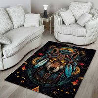 Native American Wolf Area Rug Abstract Geometric Style