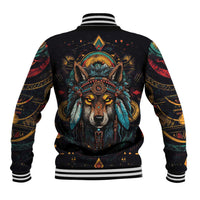 Native American Wolf Baseball Jacket Abstract Geometric Style