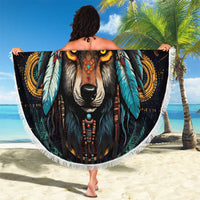Native American Wolf Beach Blanket Abstract Geometric Style