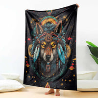 Native American Wolf Blanket Abstract Geometric Style