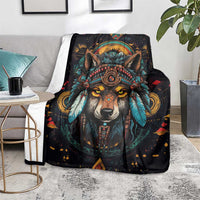 Native American Wolf Blanket Abstract Geometric Style