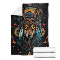 Native American Wolf Blanket Abstract Geometric Style