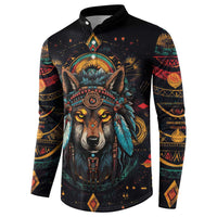 Native American Wolf Button Sweatshirt Abstract Geometric Style