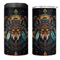 Native American Wolf 4 in 1 Can Cooler Tumbler Abstract Geometric Style