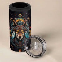 Native American Wolf 4 in 1 Can Cooler Tumbler Abstract Geometric Style
