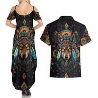 Native American Wolf Couples Matching Summer Maxi Dress and Hawaiian Shirt Abstract Geometric Style