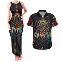 Native American Wolf Couples Matching Tank Maxi Dress and Hawaiian Shirt Abstract Geometric Style