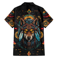 Native American Wolf Family Matching Short Sleeve Bodycon Dress and Hawaiian Shirt Abstract Geometric Style