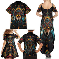 Native American Wolf Family Matching Summer Maxi Dress and Hawaiian Shirt Abstract Geometric Style