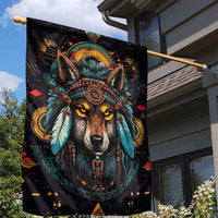 Native American Wolf Garden Flag Abstract Geometric Style