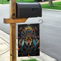 Native American Wolf Garden Flag Abstract Geometric Style