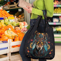 Native American Wolf Grocery Bag Abstract Geometric Style