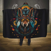 Native American Wolf Hooded Blanket Abstract Geometric Style