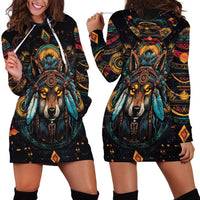 Native American Wolf Hoodie Dress Abstract Geometric Style