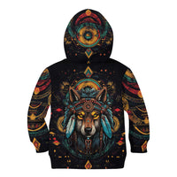 Native American Wolf Kid Hoodie Abstract Geometric Style