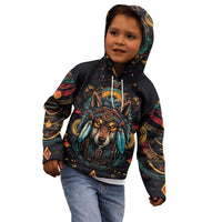 Native American Wolf Kid Hoodie Abstract Geometric Style