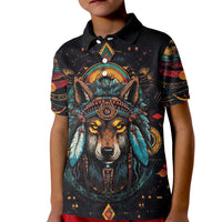 Native American Wolf Kid Polo Shirt Abstract Geometric Style