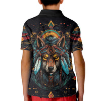 Native American Wolf Kid Polo Shirt Abstract Geometric Style