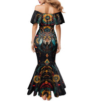 Native American Wolf Mermaid Dress Abstract Geometric Style