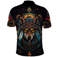 Native American Wolf Polo Shirt Abstract Geometric Style