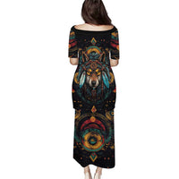 Native American Wolf Puletasi Abstract Geometric Style