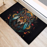 Native American Wolf Rubber Doormat Abstract Geometric Style