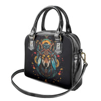 Native American Wolf Shoulder Handbag Abstract Geometric Style