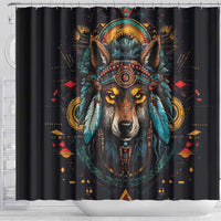 Native American Wolf Shower Curtain Abstract Geometric Style