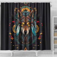Native American Wolf Shower Curtain Abstract Geometric Style
