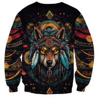 Native American Wolf Sweatshirt Abstract Geometric Style