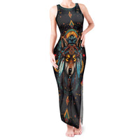 Native American Wolf Tank Maxi Dress Abstract Geometric Style