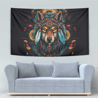 Native American Wolf Tapestry Abstract Geometric Style