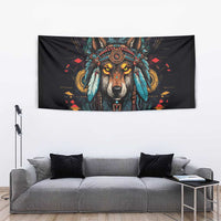 Native American Wolf Tapestry Abstract Geometric Style