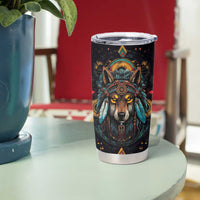 Native American Wolf Tumbler Cup Abstract Geometric Style