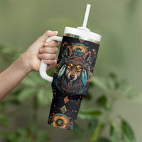 Native American Wolf Tumbler With Handle Abstract Geometric Style