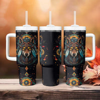 Native American Wolf Tumbler With Handle Abstract Geometric Style
