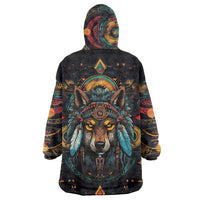 Native American Wolf Wearable Blanket Hoodie Abstract Geometric Style