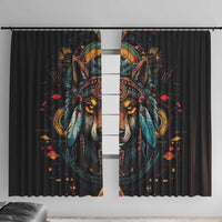 Native American Wolf Window Curtain Abstract Geometric Style