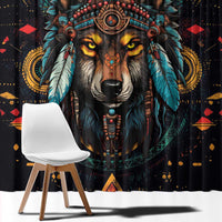 Native American Wolf Window Curtain Abstract Geometric Style