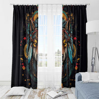 Native American Wolf Window Curtain Abstract Geometric Style